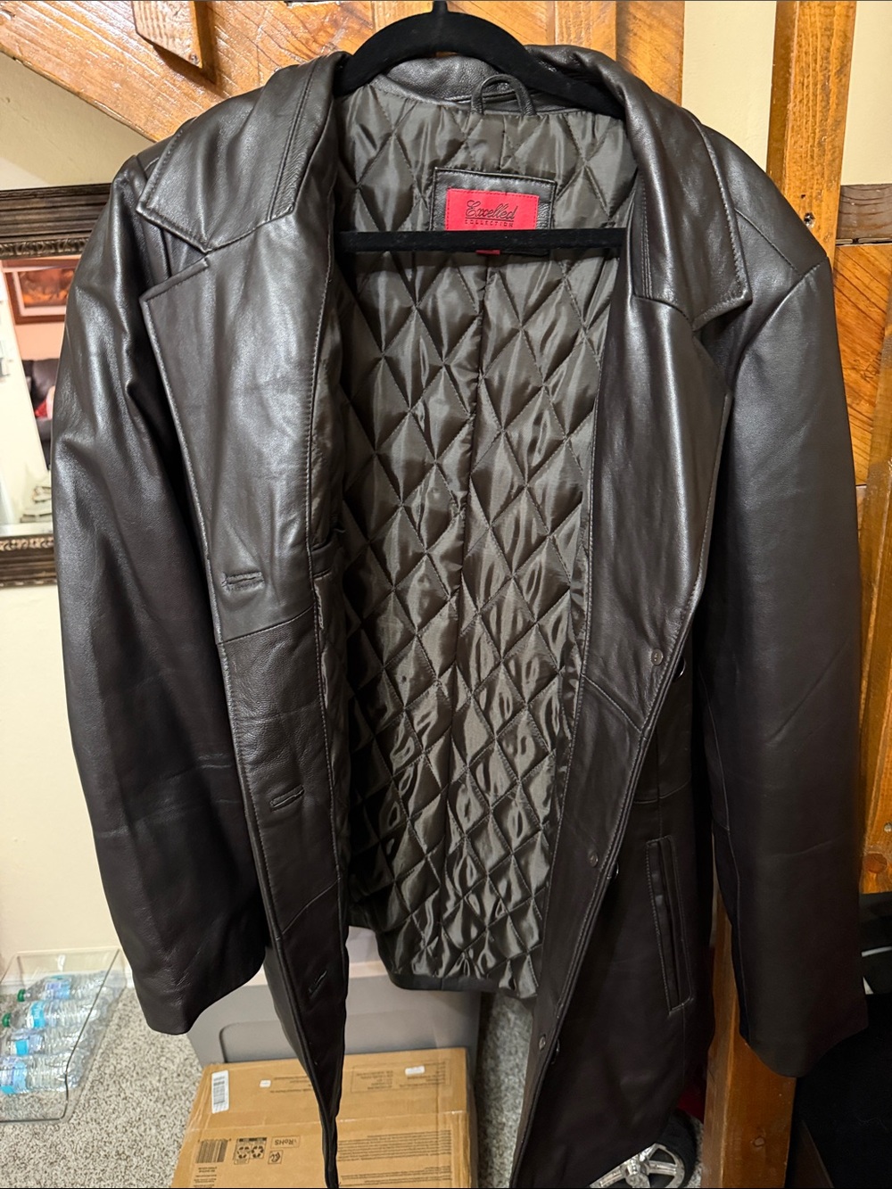 Men's Quilted-Lined Leather Trench Coat - Dark Brown size 2X
